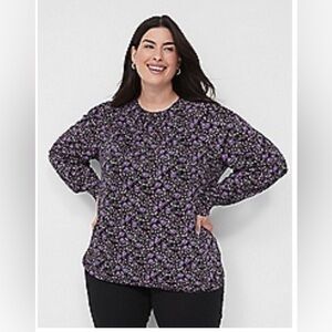 Lane Bryant Relaxed Blouson-Sleeve Banded-Botton Top